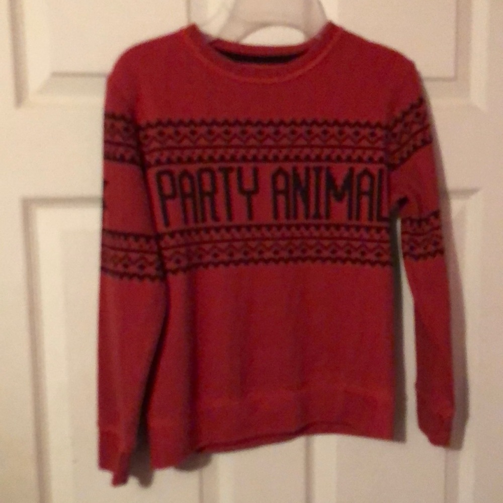 Old Navy Party Animal Ugly Christmas Sweater Reddish Orange Boys Medium M 8